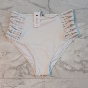 Holipick White High-Waist Strappy Bikini Bottom